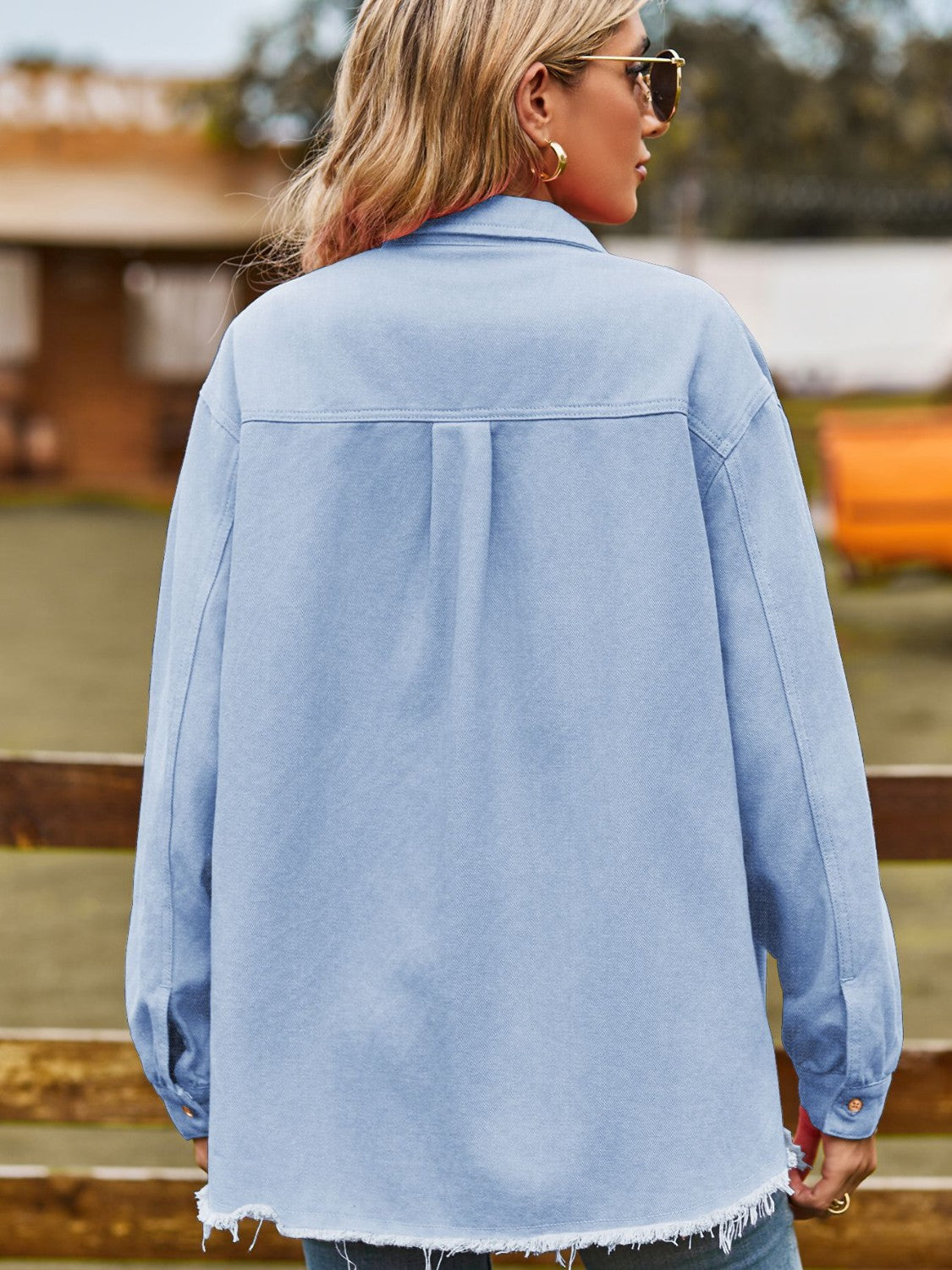 Button Up Collared Neck Raw Hem Denim Top – Trendsi | ClozArt