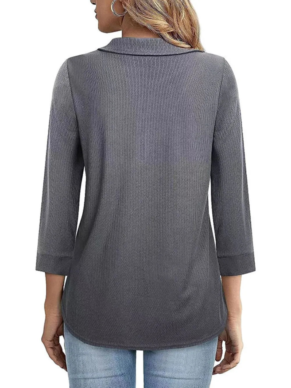 Half Zip Collared Neck Three-Quarter Sleeve T-Shirt – Trendsi | ClozArt