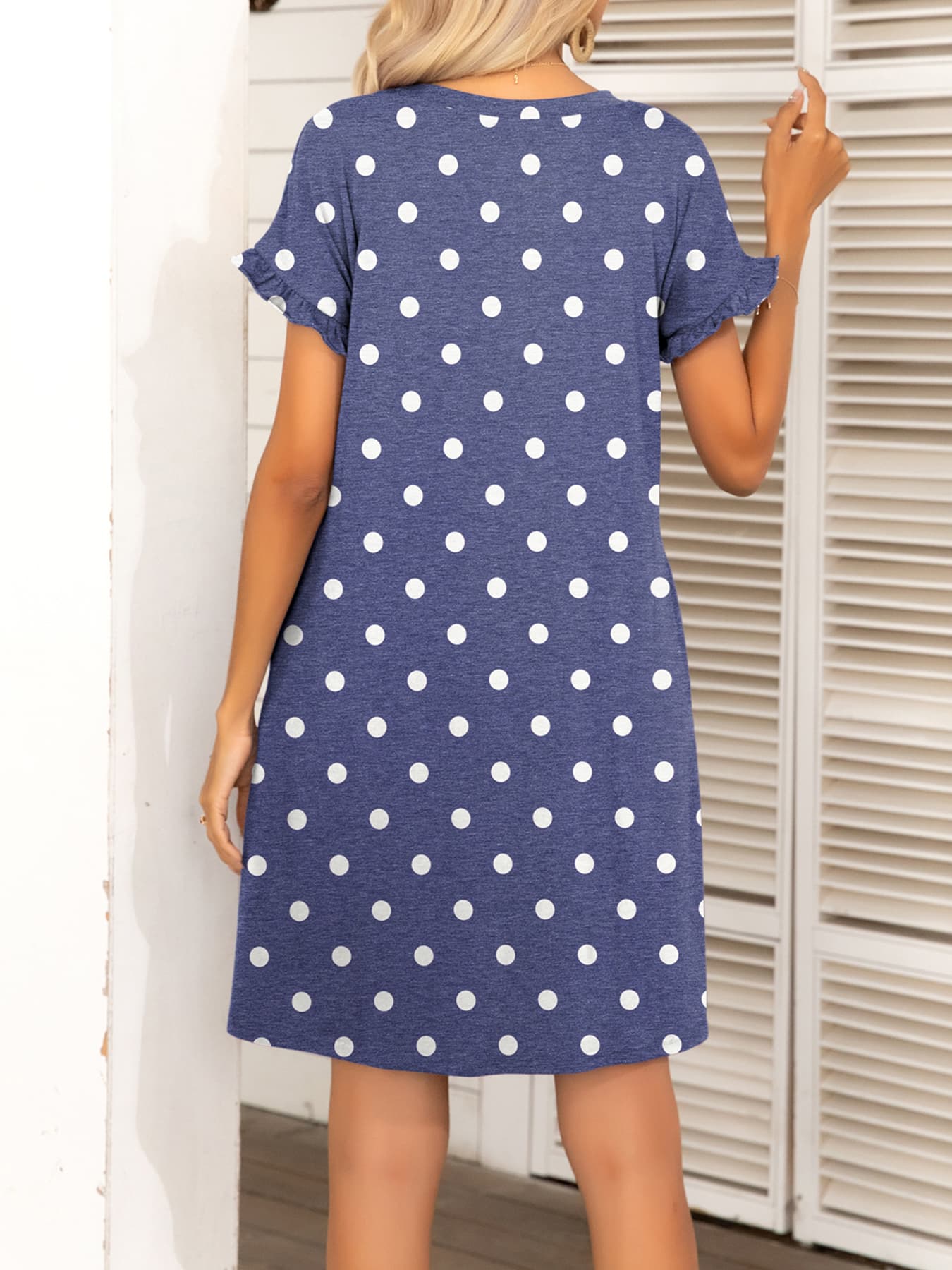 Round Neck Flounce Sleeve Dress with Pockets – Trendsi | ClozArt