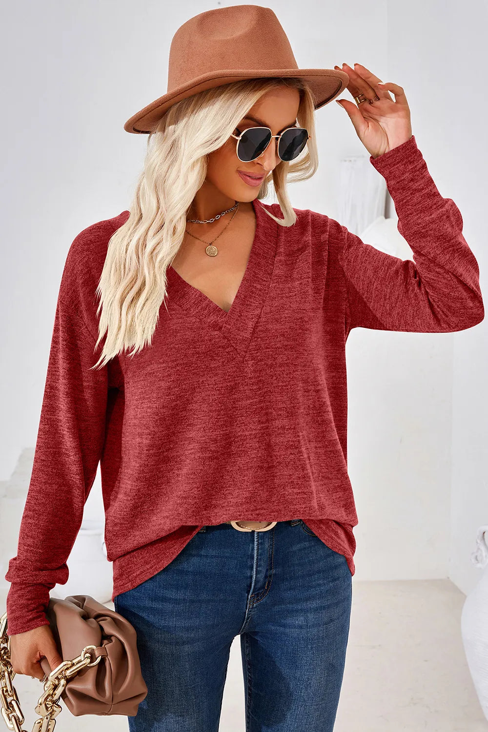 V-Neck Dropped Shoulder T-Shirt – Trendsi | ClozArt