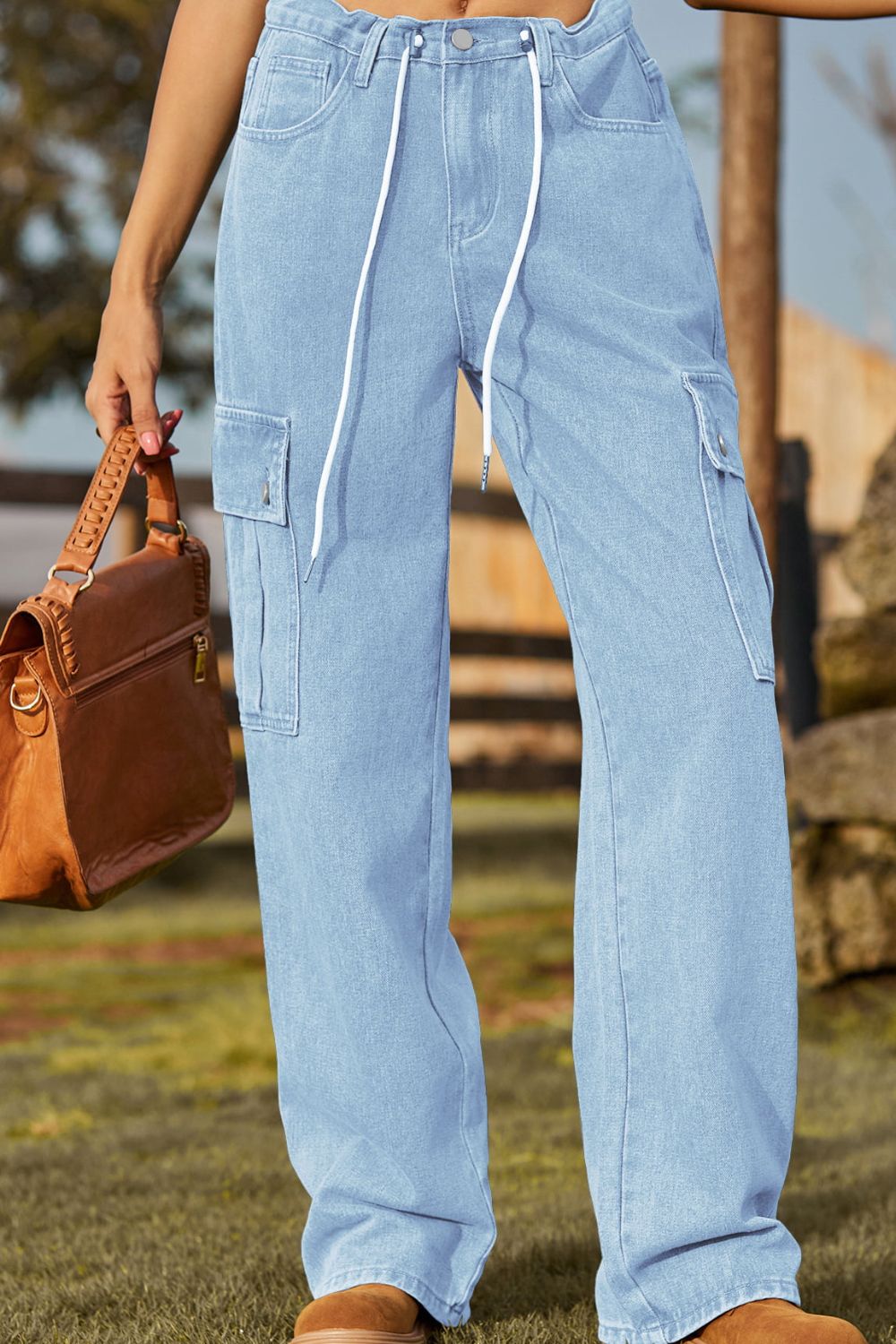 Loose Fit Drawstring Jeans with Pocket – Trendsi | ClozArt