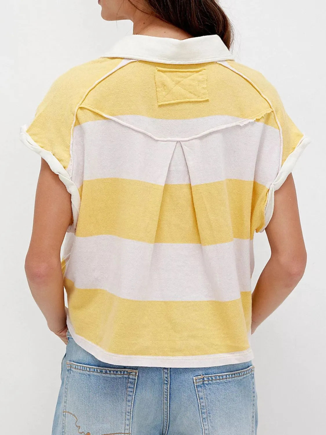Striped Collared Neck Short Sleeve Top – Trendsi | ClozArt