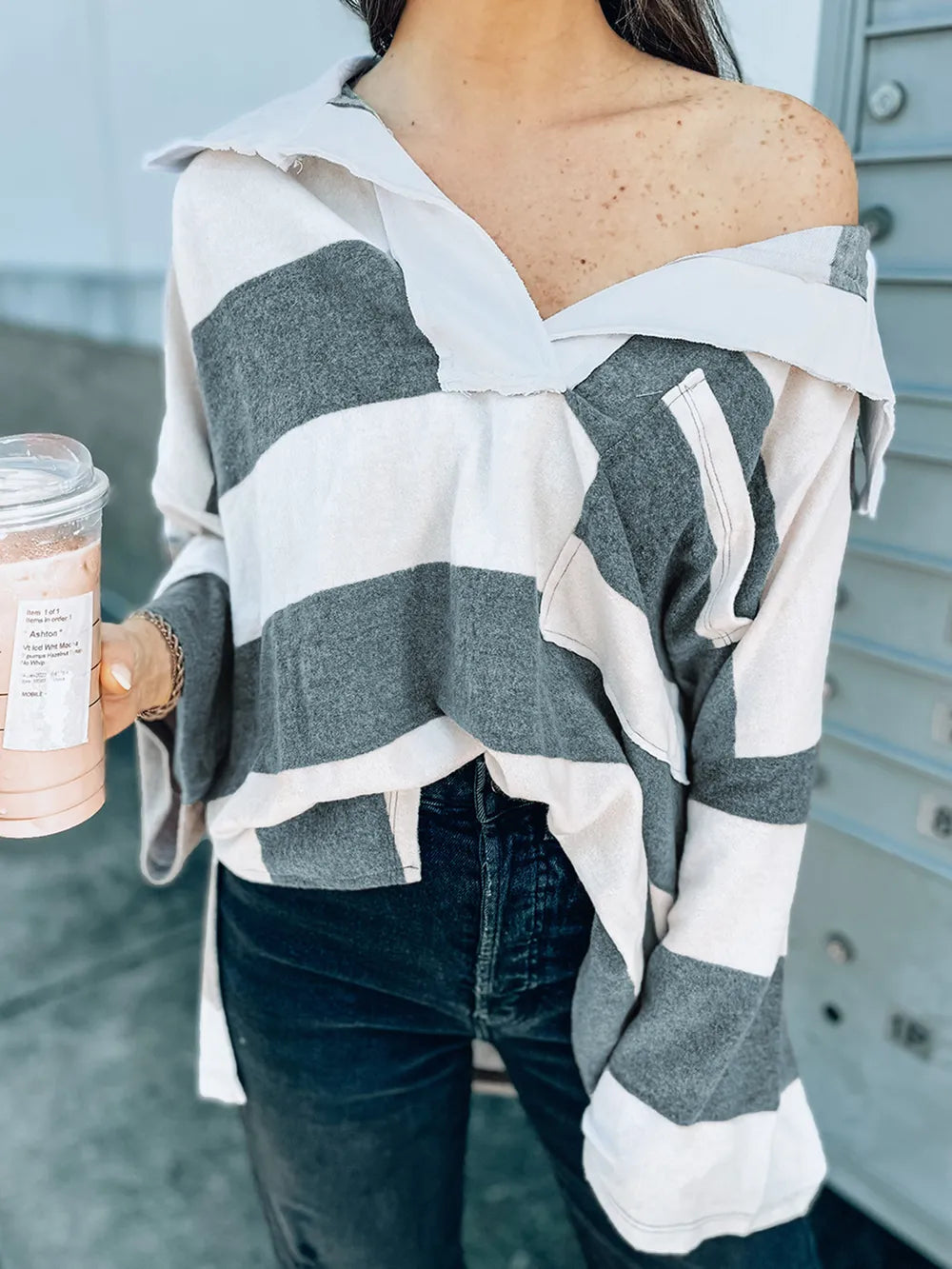 Striped Collared Neck Long Sleeve T-Shirt – Trendsi | ClozArt