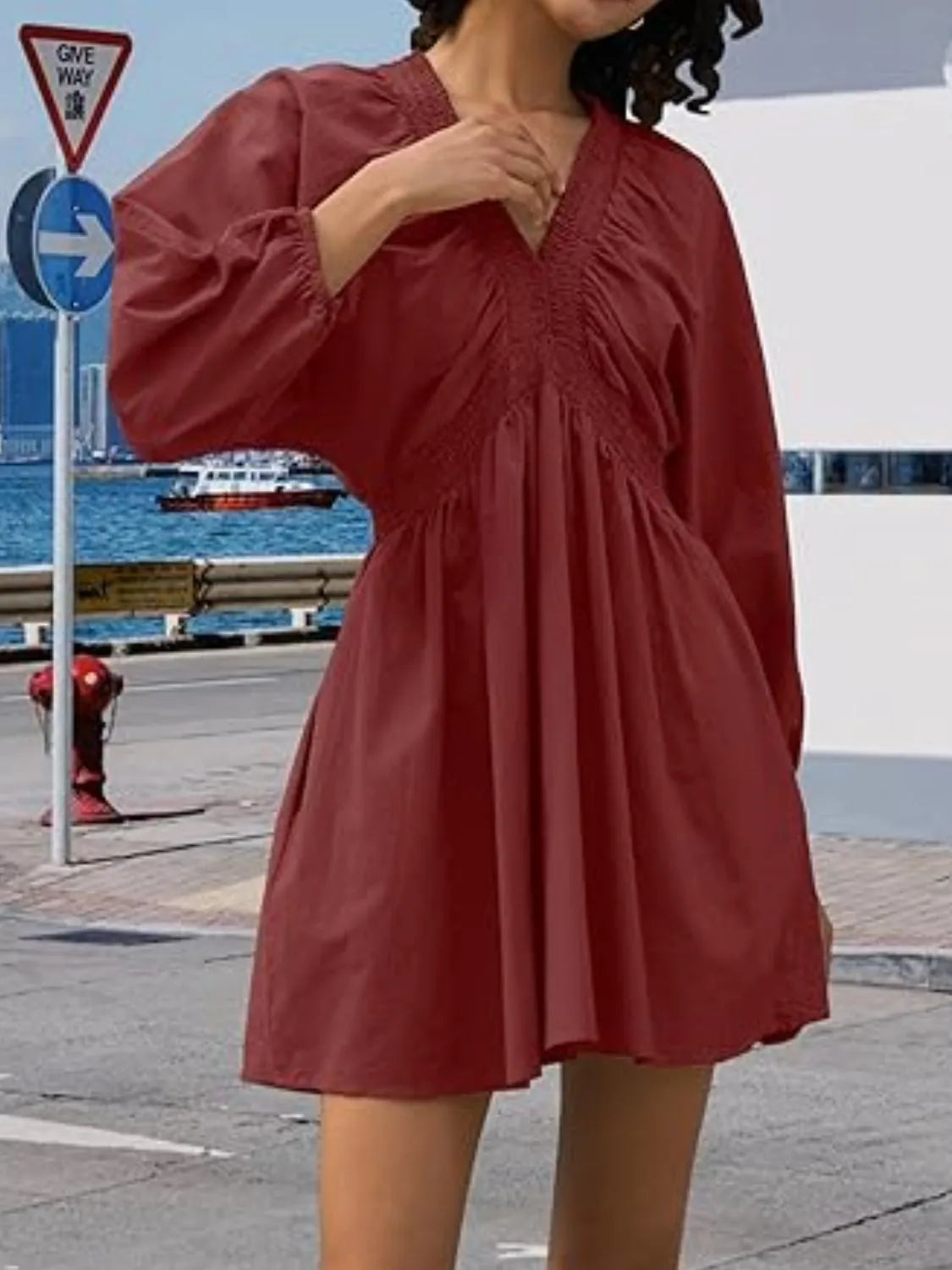 Textured V-Neck Mini Dress – Trendsi | ClozArt