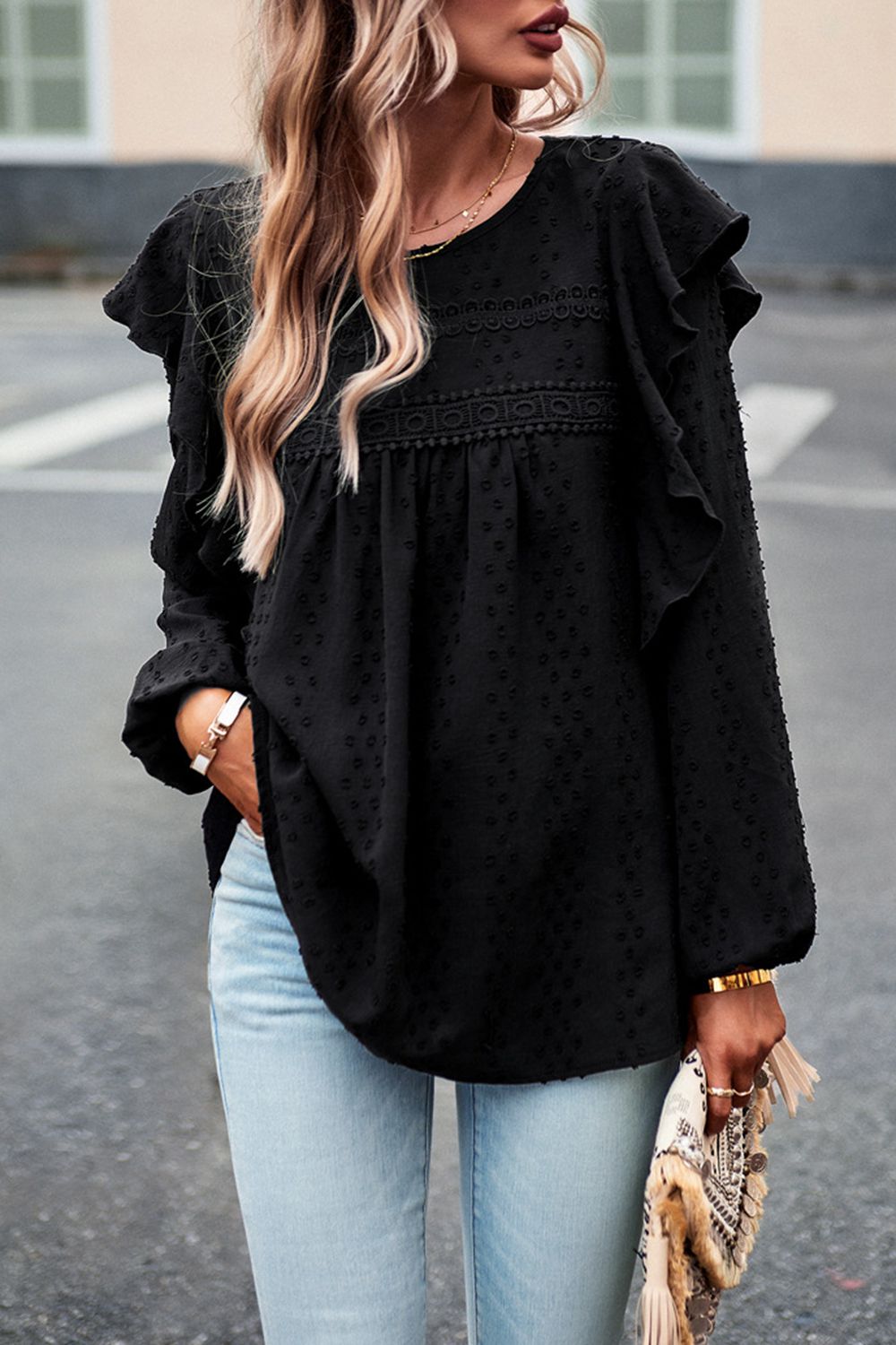 Devine Ruffle Trim Balloon Sleeve Blouse – Trendsi | ClozArt