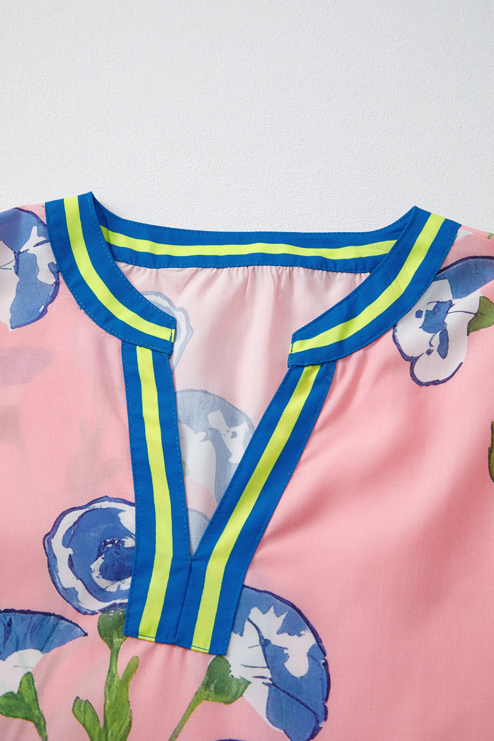 Pink Puff Sleeve Floral Pop of Color Neckline Blouse – Shewin | ClozArt