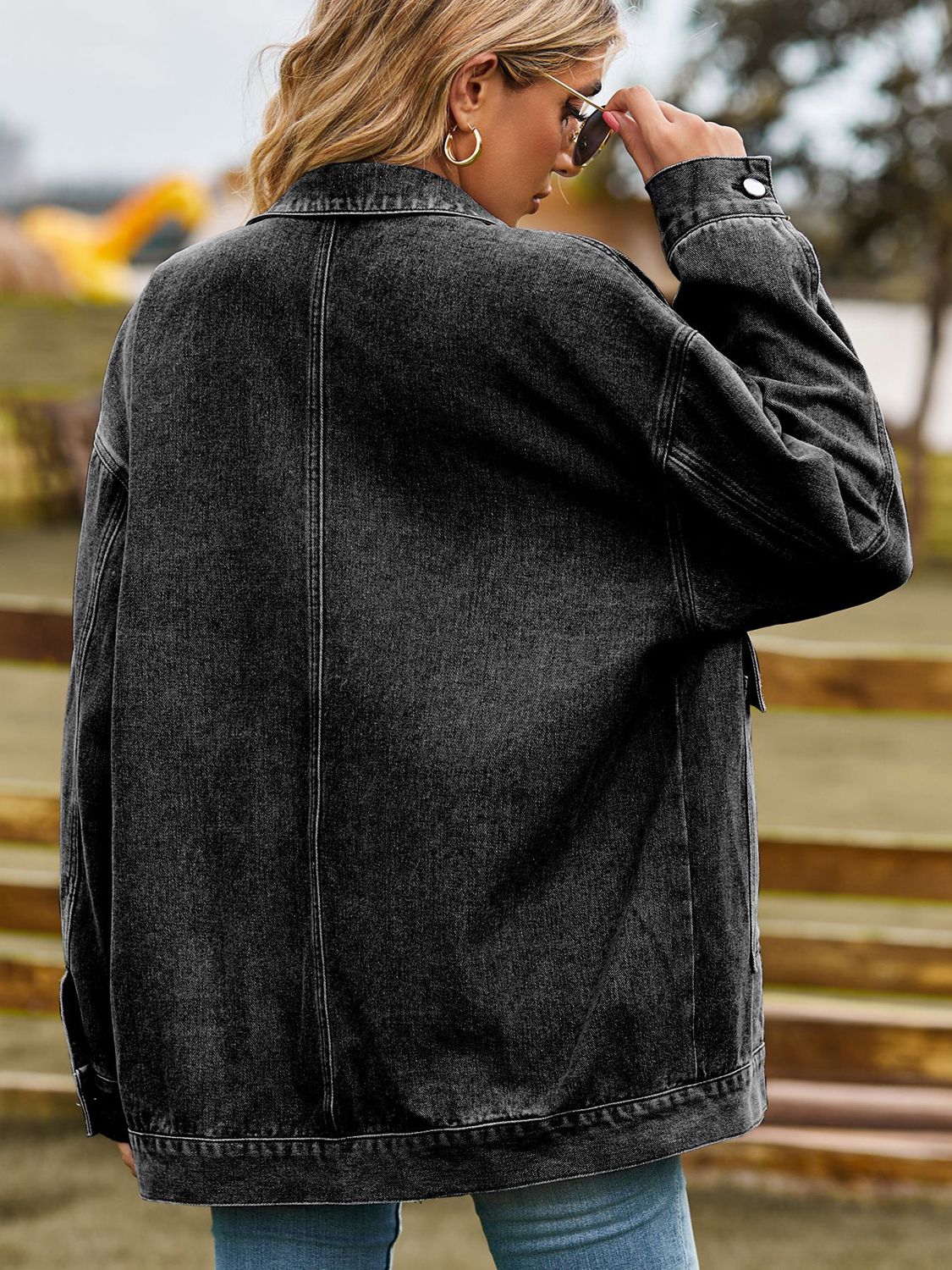 Dropped Shoulder Denim Jacket with Pockets – Trendsi | ClozArt