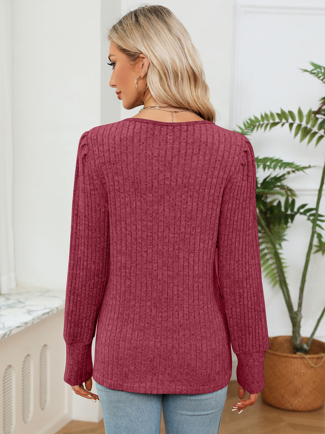 Lace Detail V-Neck Ribbed Blouse – Trendsi | ClozArt