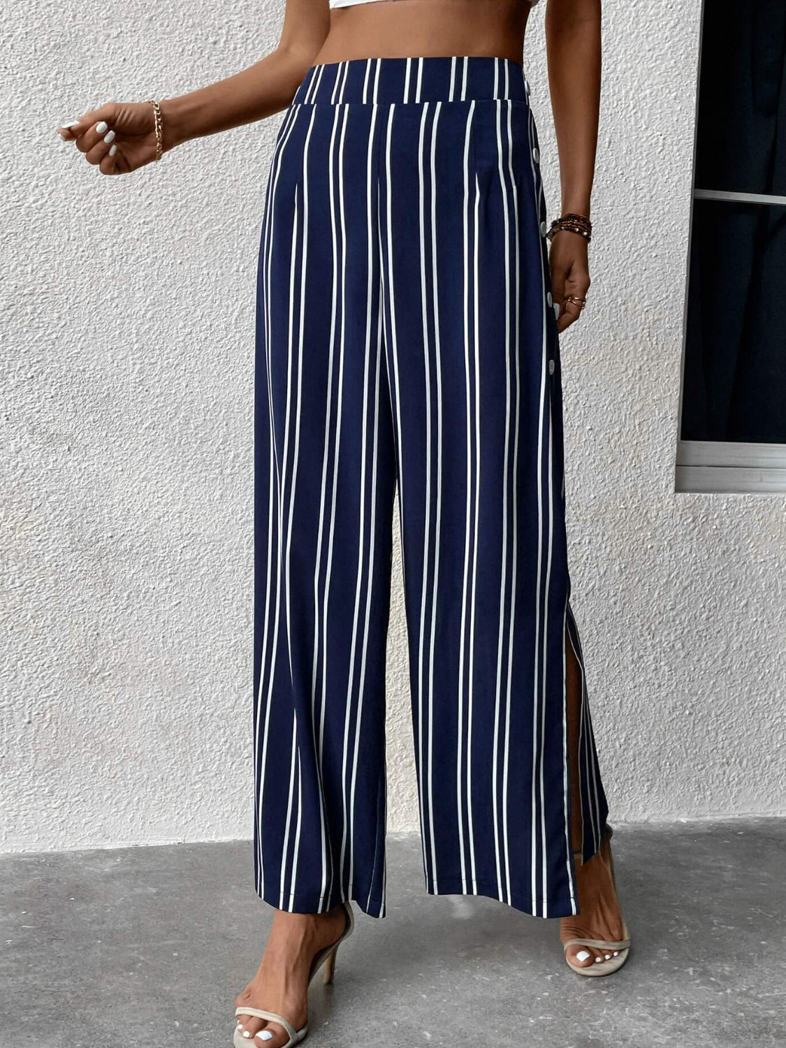 Perfee Striped Slit Wide Leg Pants – Trendsi | ClozArt
