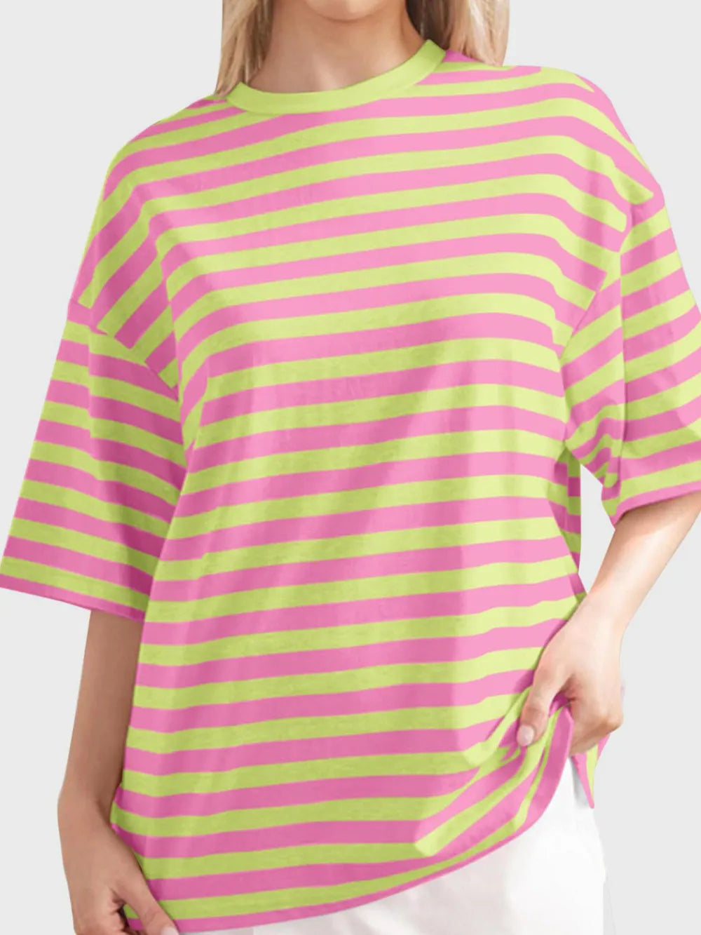 Striped Round Neck Half Sleeve T-Shirt – Trendsi | ClozArt