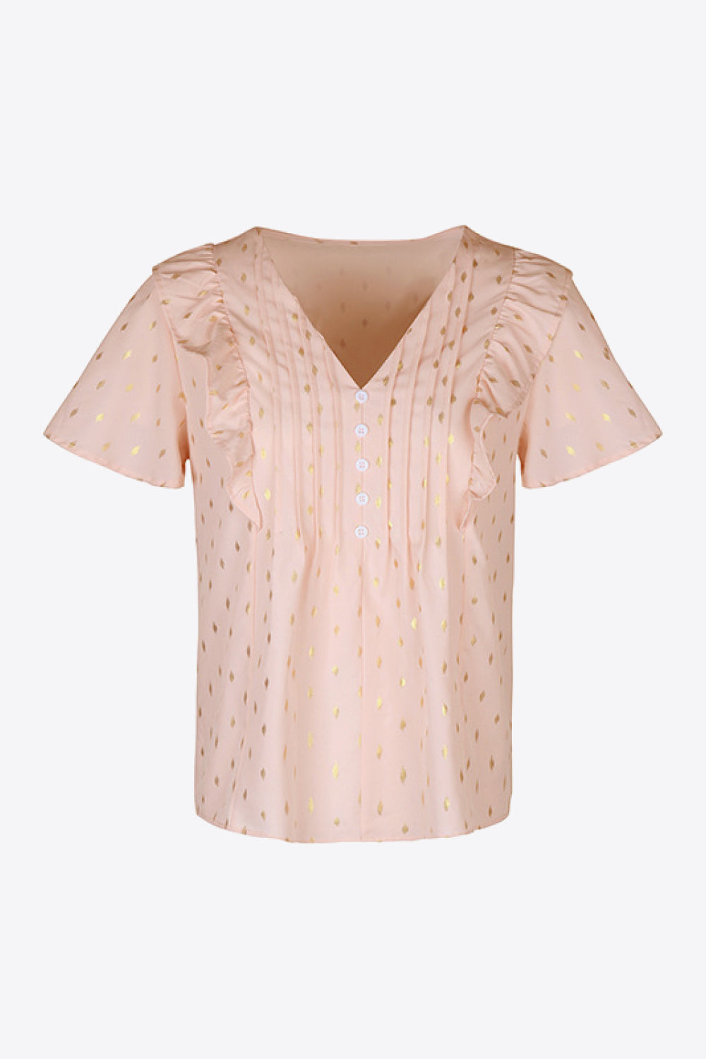 Perfee Printed Ruffle Trim Pleated Detail Blouse – Trendsi | ClozArt