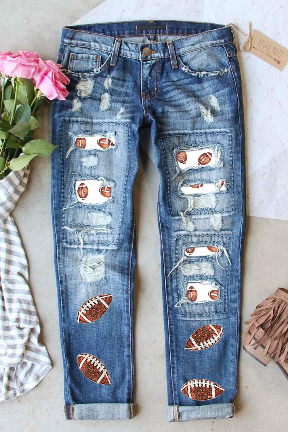 Distressed Football Straight Jeans – Trendsi | ClozArt