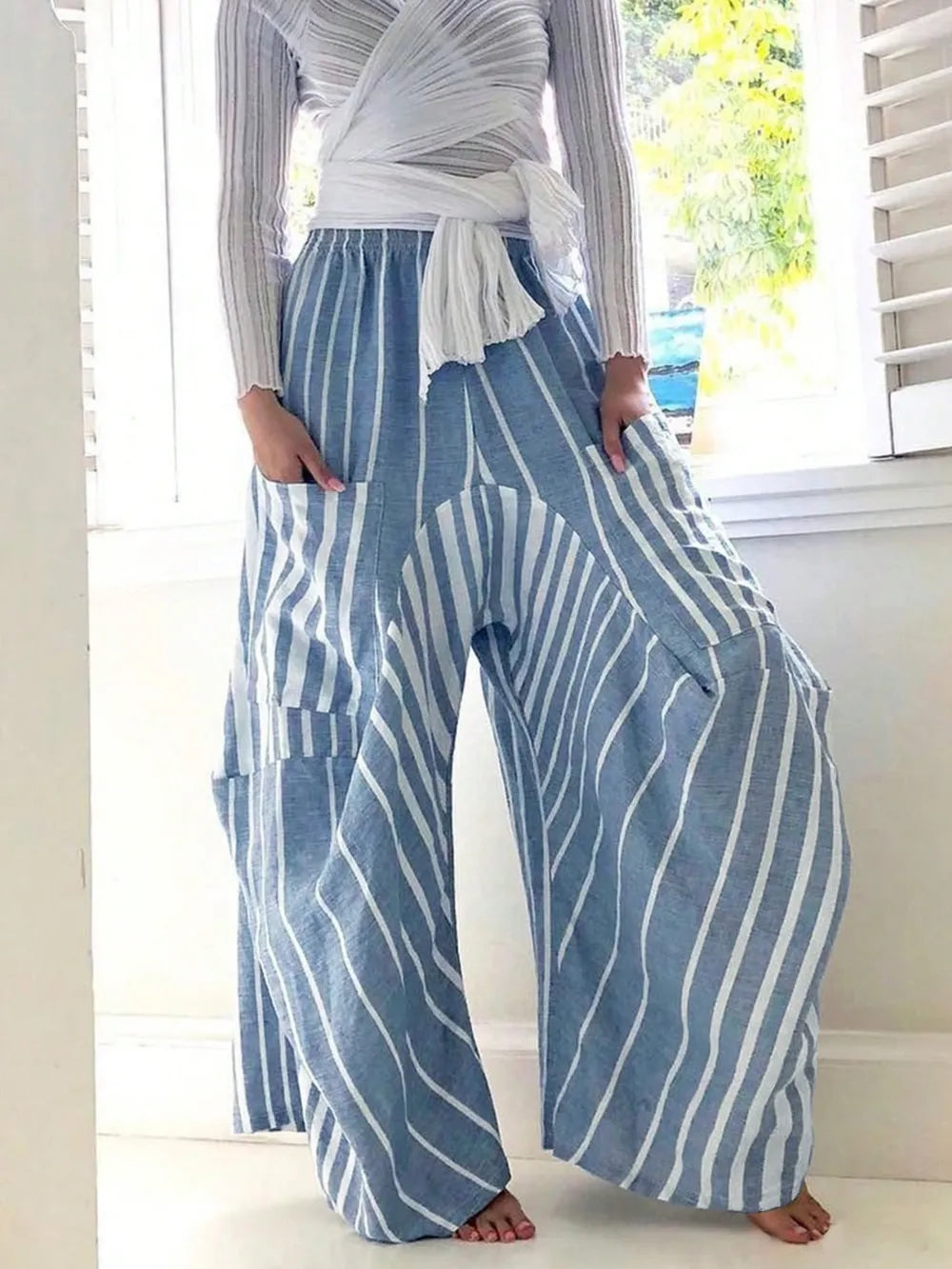 Striped Elastic Waist Wide Leg Pants – Trendsi | ClozArt