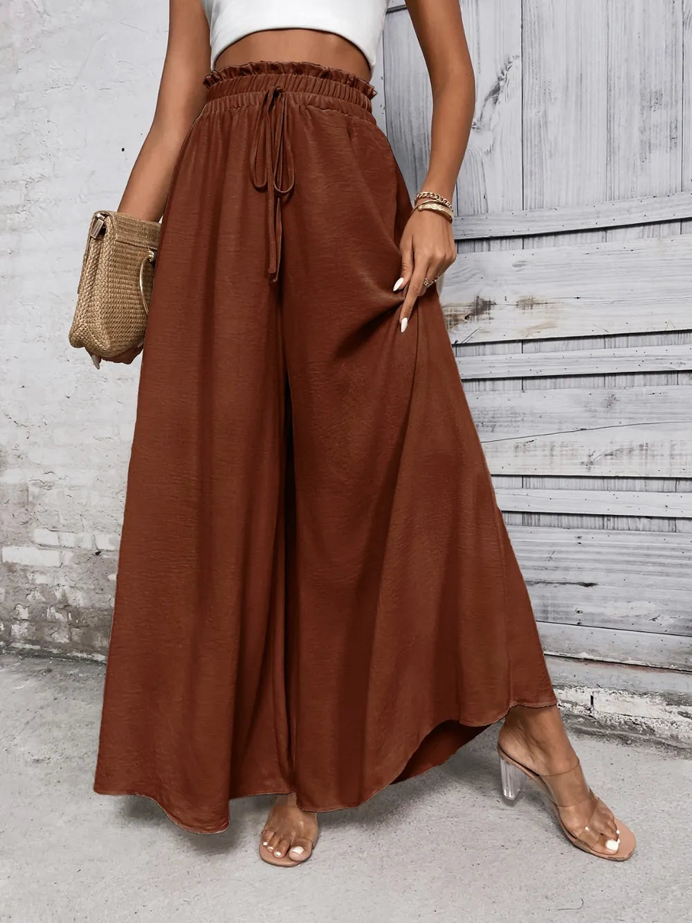 Honey Tied High Waist Wide Leg Pants – Trendsi | ClozArt