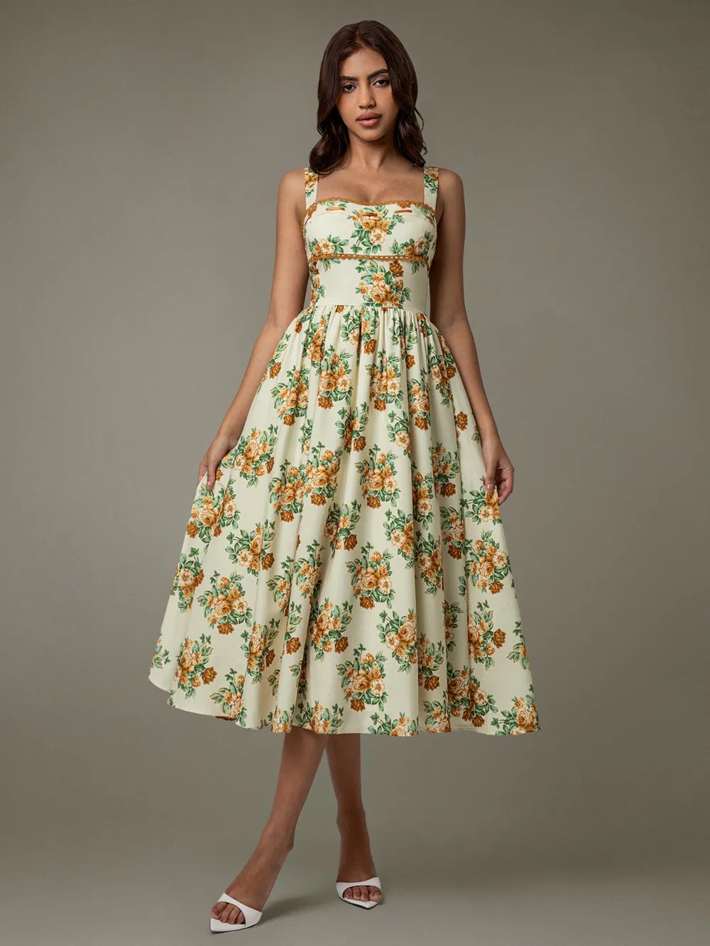 Lace Trim Floral Sleeveless Midi Dress – Trendsi | ClozArt