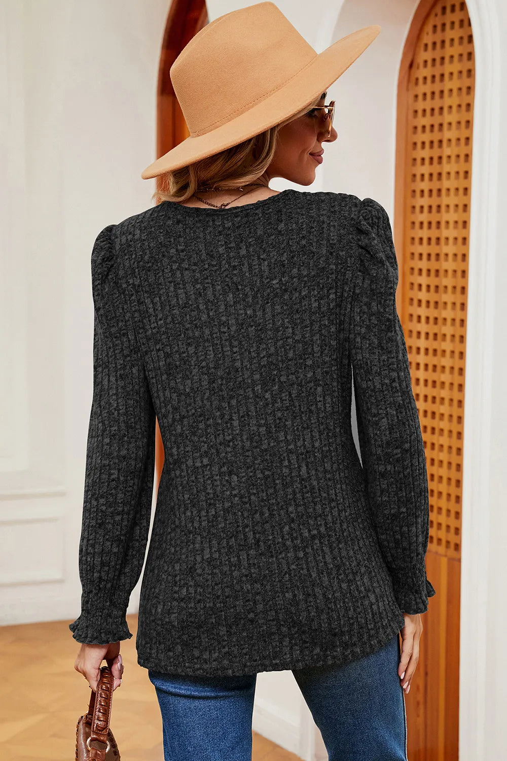 Square Neck Flounce Sleeve T-Shirt – Trendsi | ClozArt