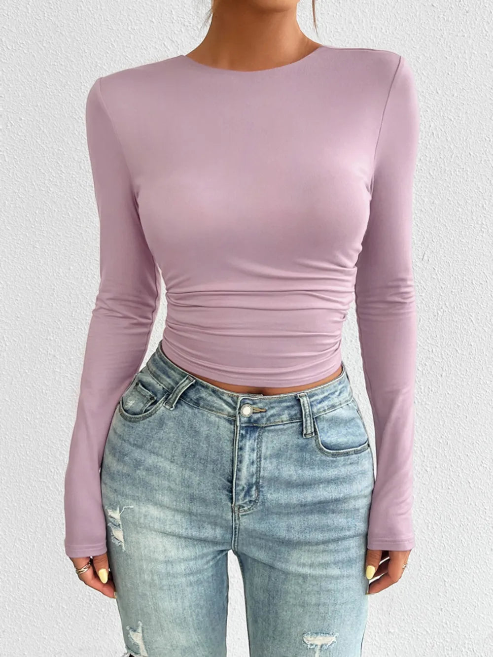 Devine Backless Round Neck Long Sleeve T-Shirt – Trendsi | ClozArt
