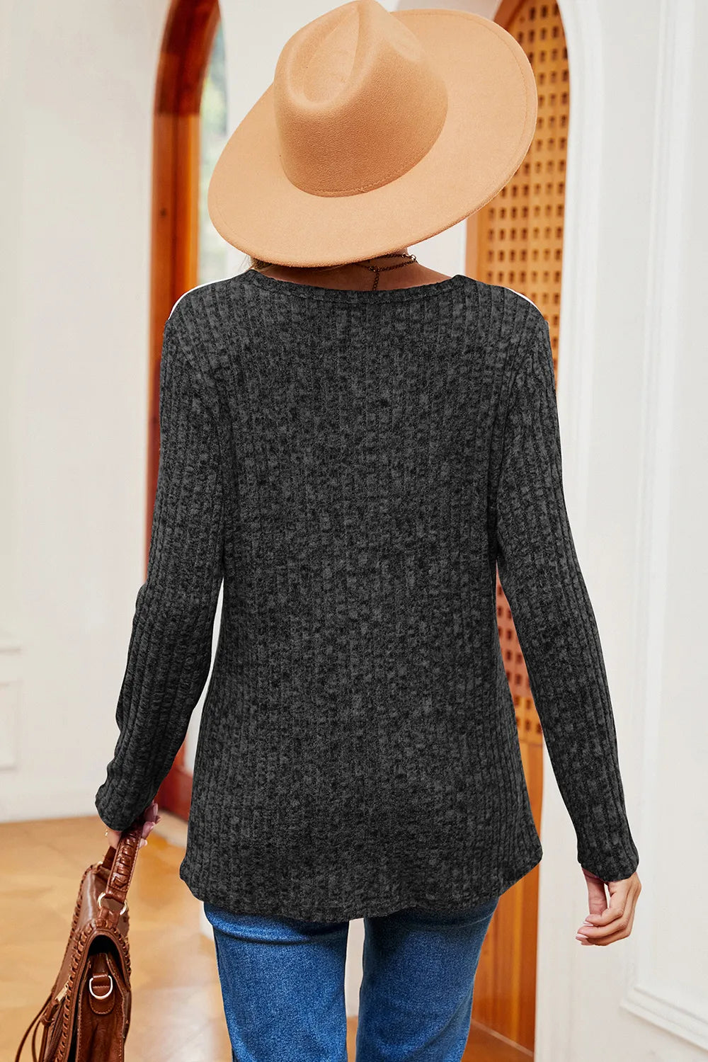 Eyelet Ribbed Round Neck Long Sleeve T-Shirt – Trendsi | ClozArt
