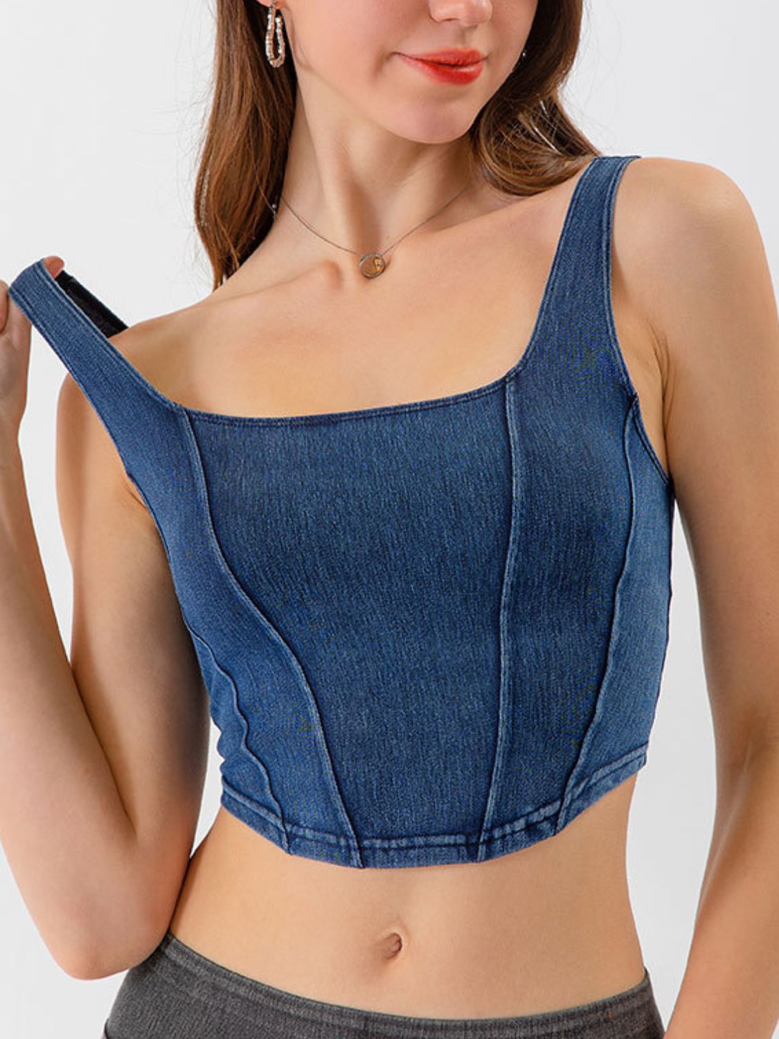 Seam Detail Cropped Denim Tank – Trendsi | ClozArt