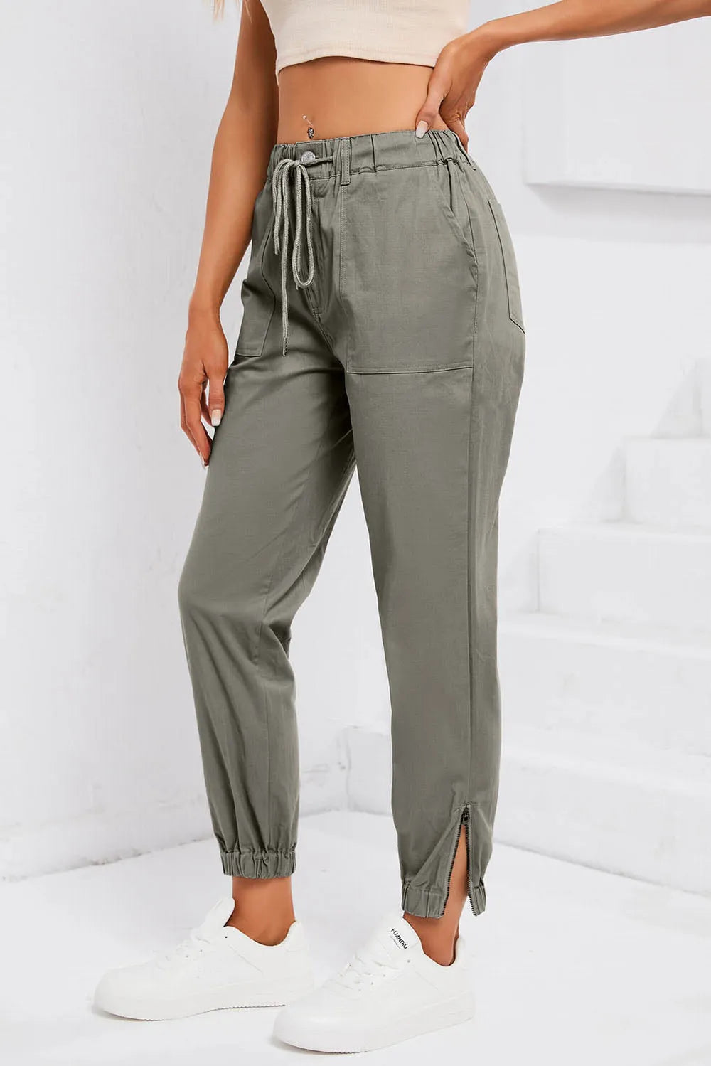 Drawstring Side Zip Joggers – Trendsi | ClozArt