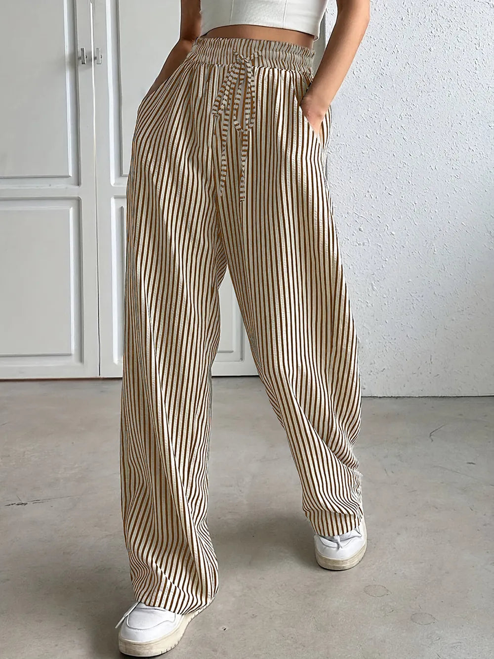 Drawstring Striped Elastic Waist Pants – Trendsi | ClozArt