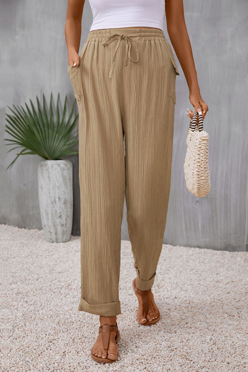 Perfee Tie Waist Pocketed Long Pants – Trendsi | ClozArt