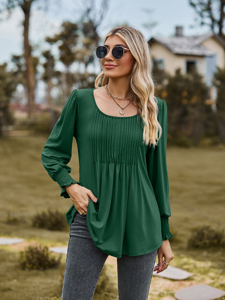 Puff Sleeve Pleated Blouse – Trendsi | ClozArt