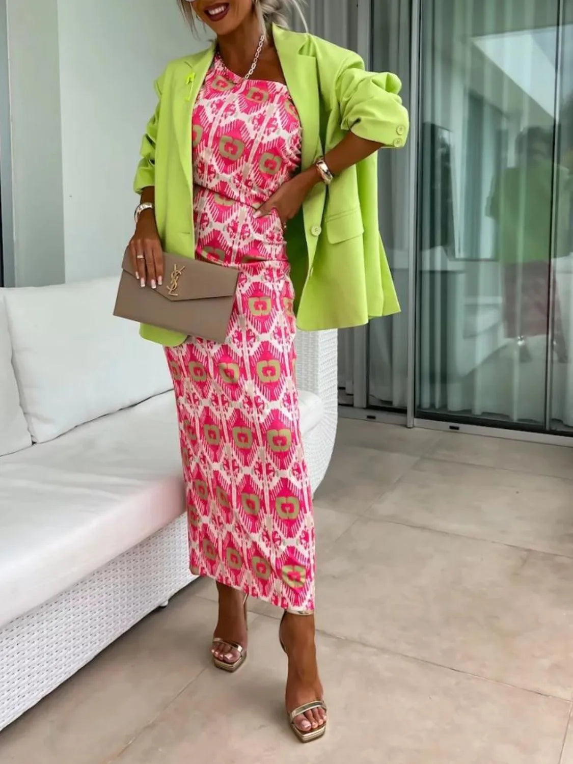 Slit Printed Single Shoulder Midi Dress – Trendsi | ClozArt