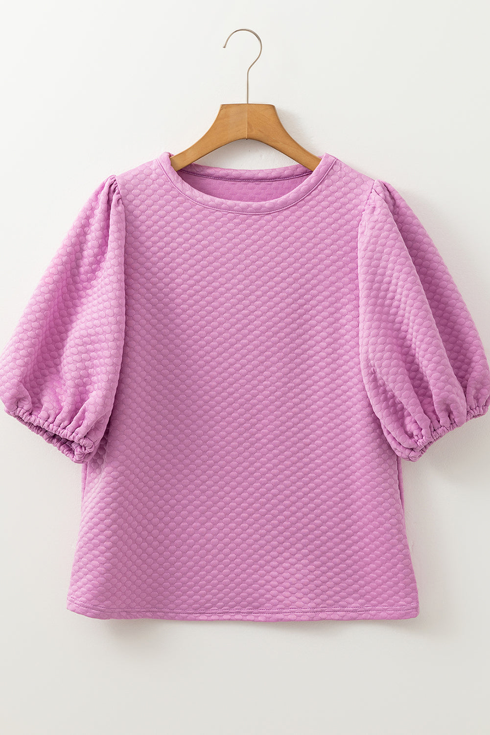 White Solid Textured O Neck Puff Sleeve Blouse – Shewin | ClozArt