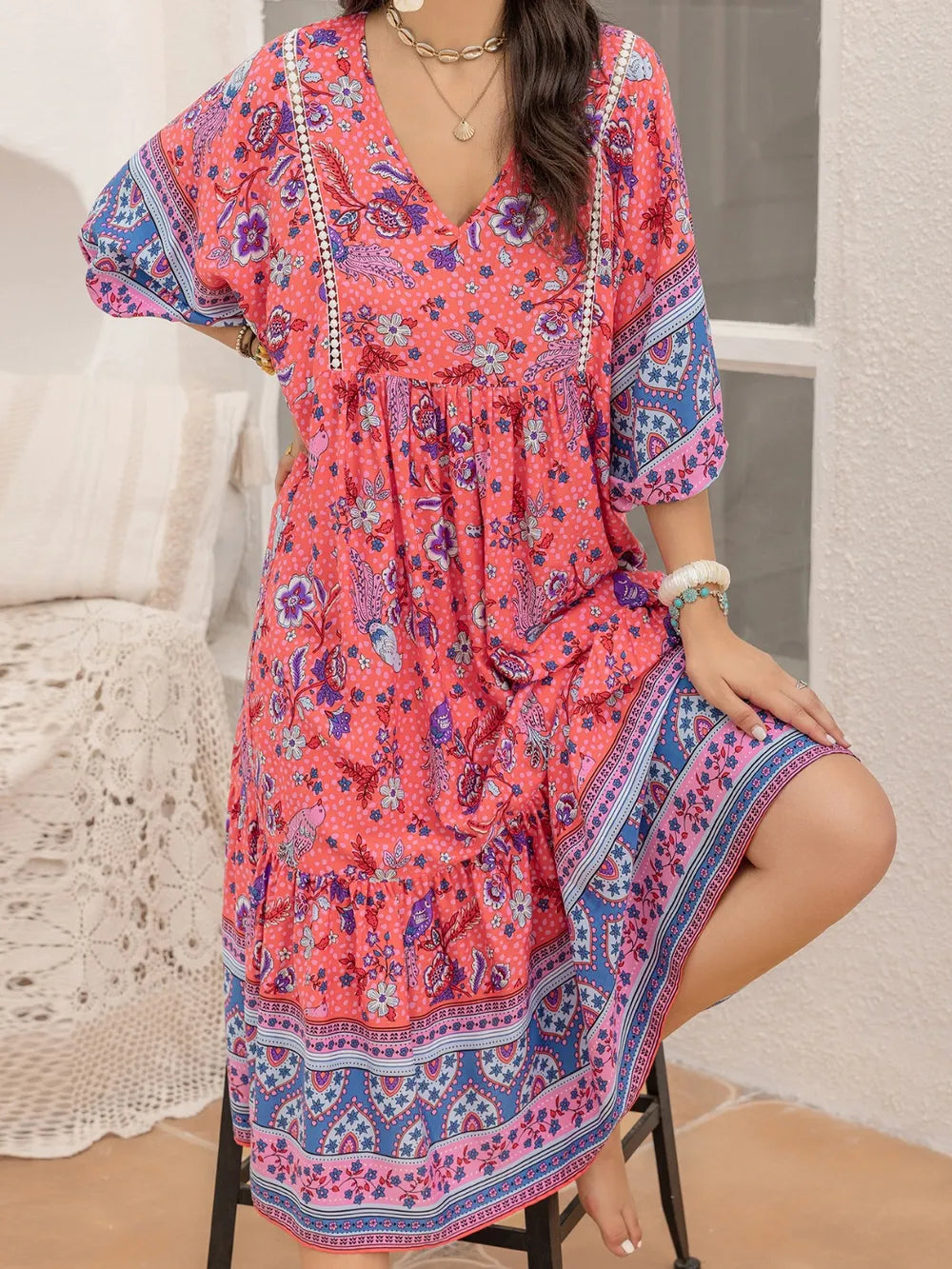 Printed Puff Sleeve Midi Dress – Trendsi | ClozArt