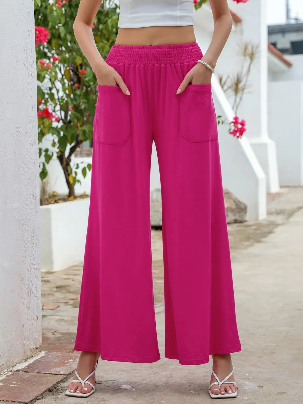 Pocketed Elastic Waist Wide Leg Pants – Trendsi | ClozArt