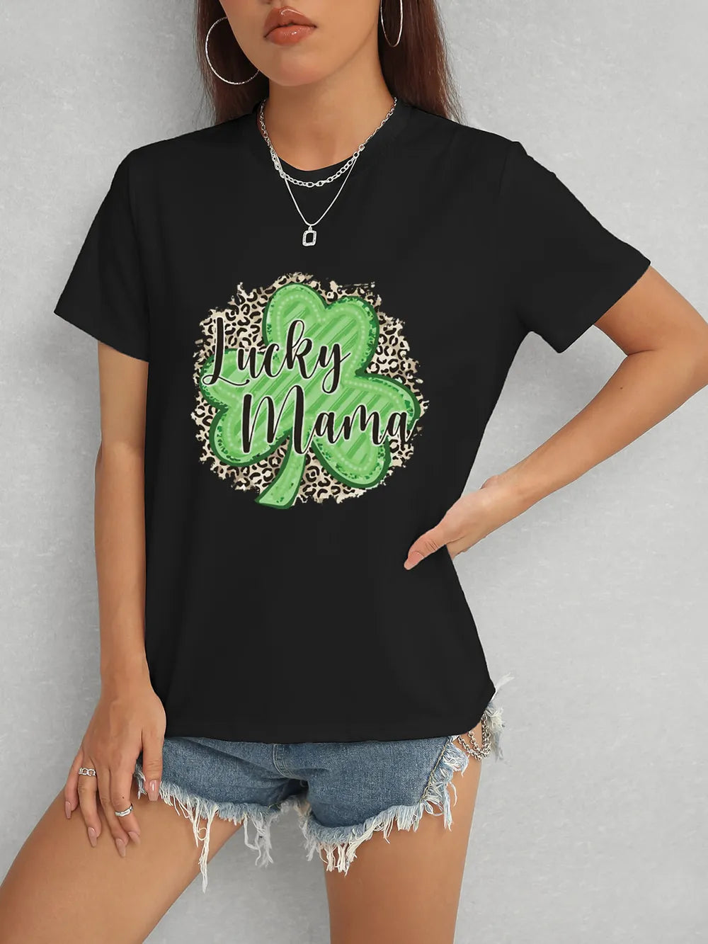 LUCKY MAMA Round Neck T-Shirt – Trendsi | ClozArt