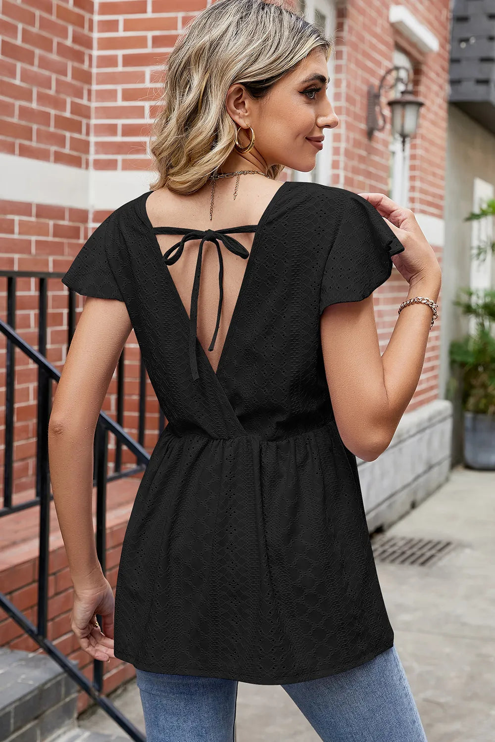 Tied Ruffled Round Neck Peplum T-Shirt – Trendsi | ClozArt