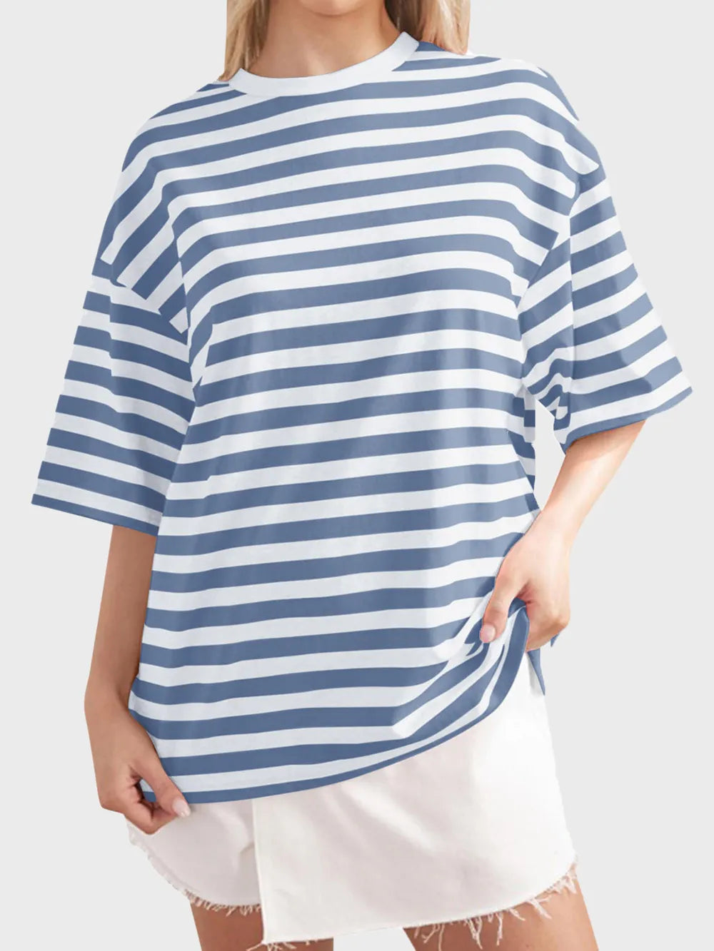 Striped Round Neck Half Sleeve T-Shirt – Trendsi | ClozArt