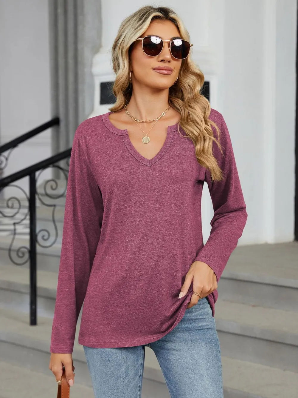 Notched Long Sleeve T-Shirt – Trendsi | ClozArt