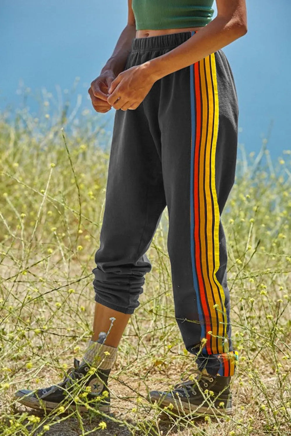 Contrast Striped Elastic Waist Active Pants – Trendsi | ClozArt
