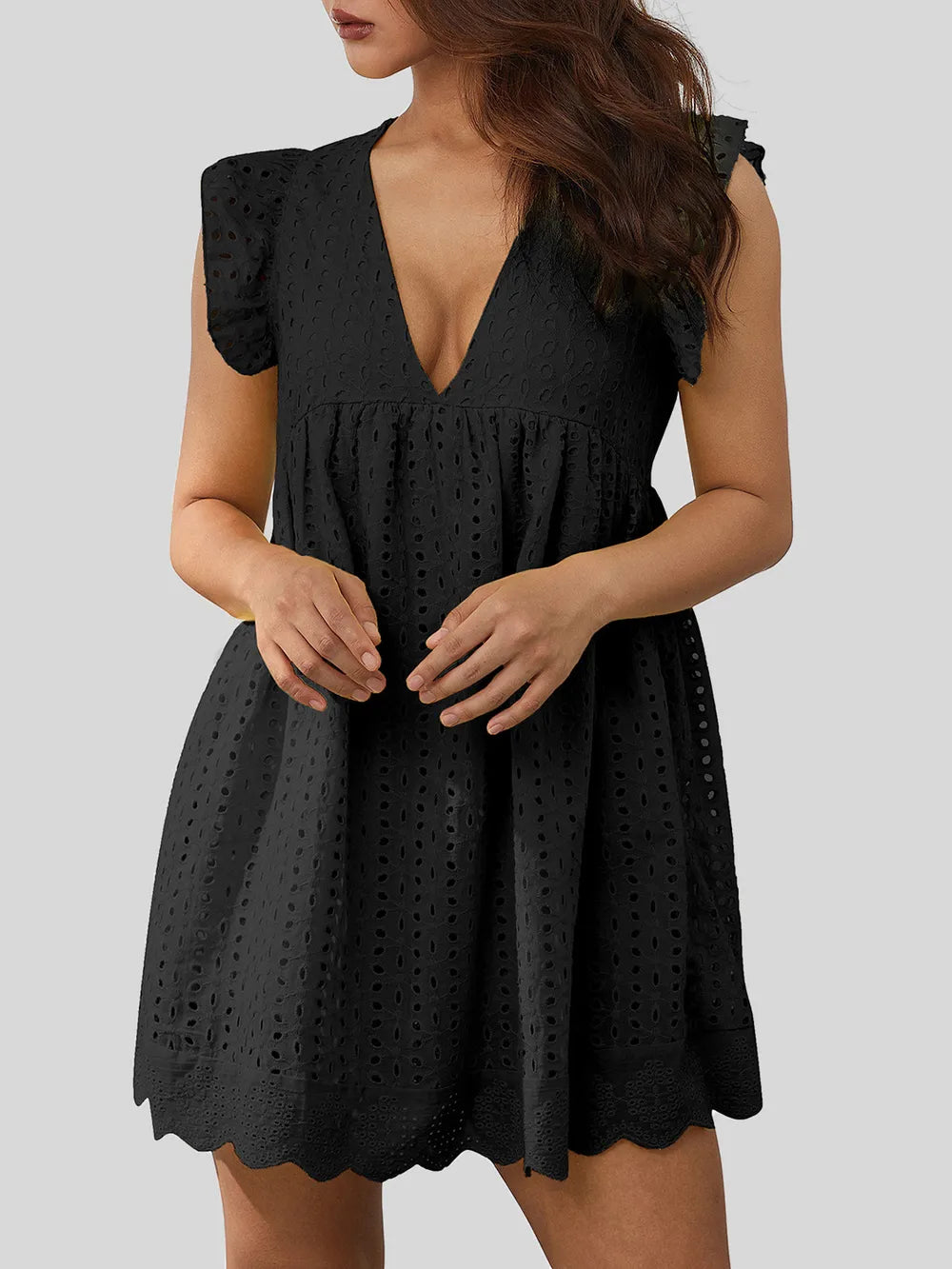 Ruffled Eyelet Cap Sleeve Mini Dress – Trendsi | ClozArt
