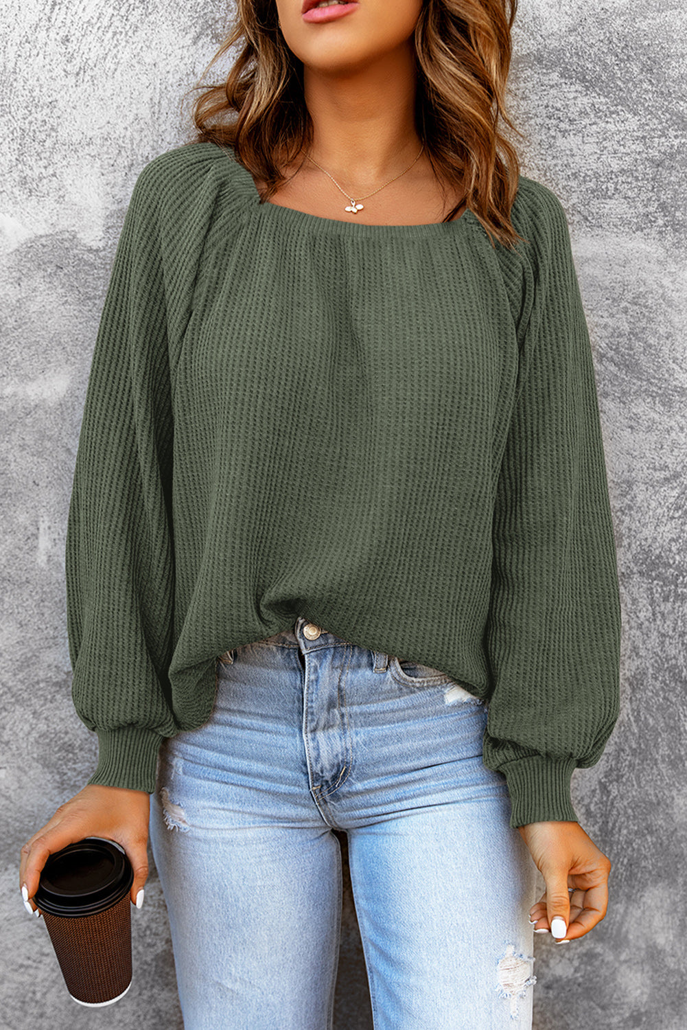Square Neck Waffle-Knit Top – Trendsi | ClozArt