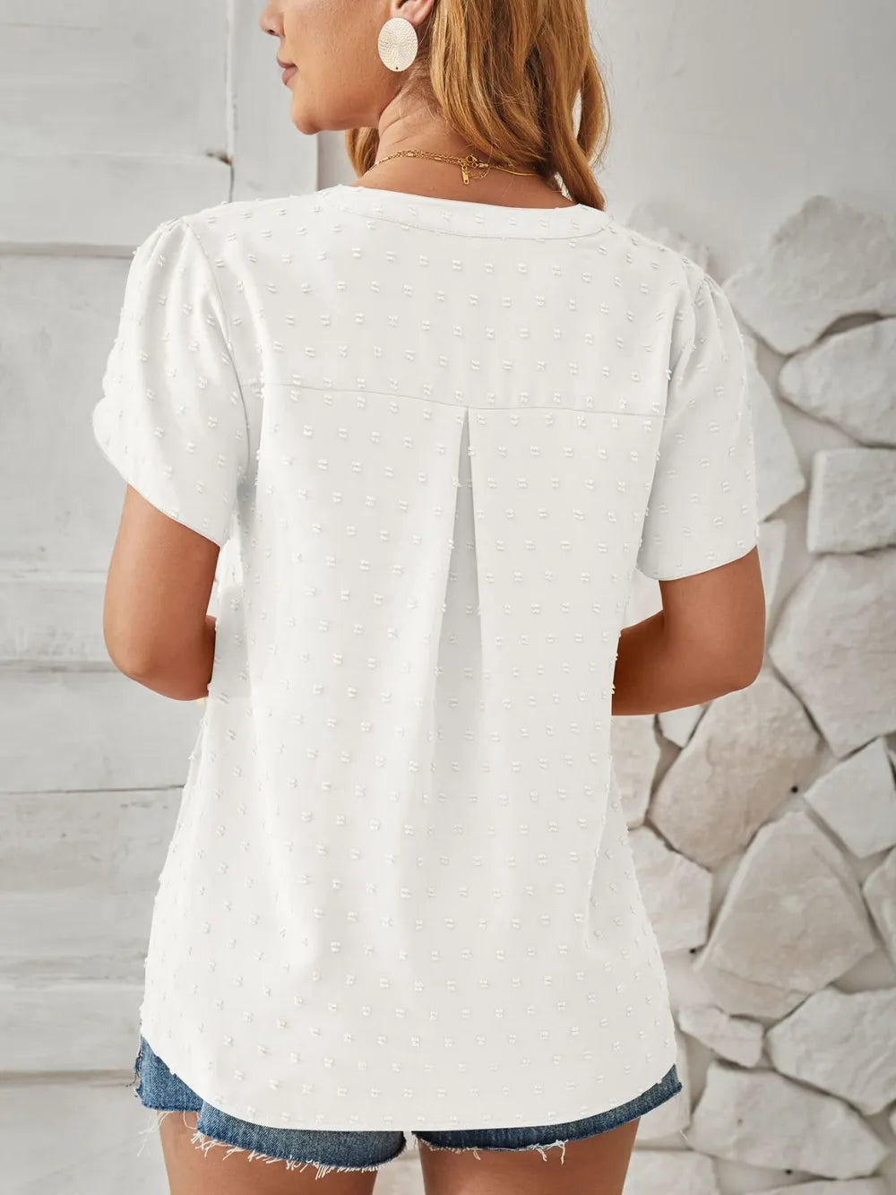 Swiss Dot Notched Petal Sleeve T-Shirt – Trendsi | ClozArt