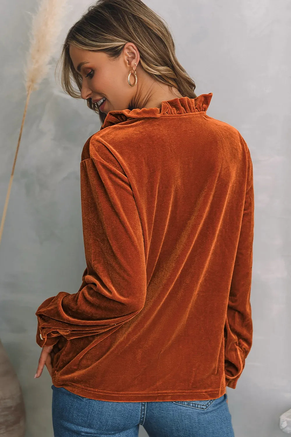 Notched Frill Detail Long Sleeve Blouse – Trendsi | ClozArt