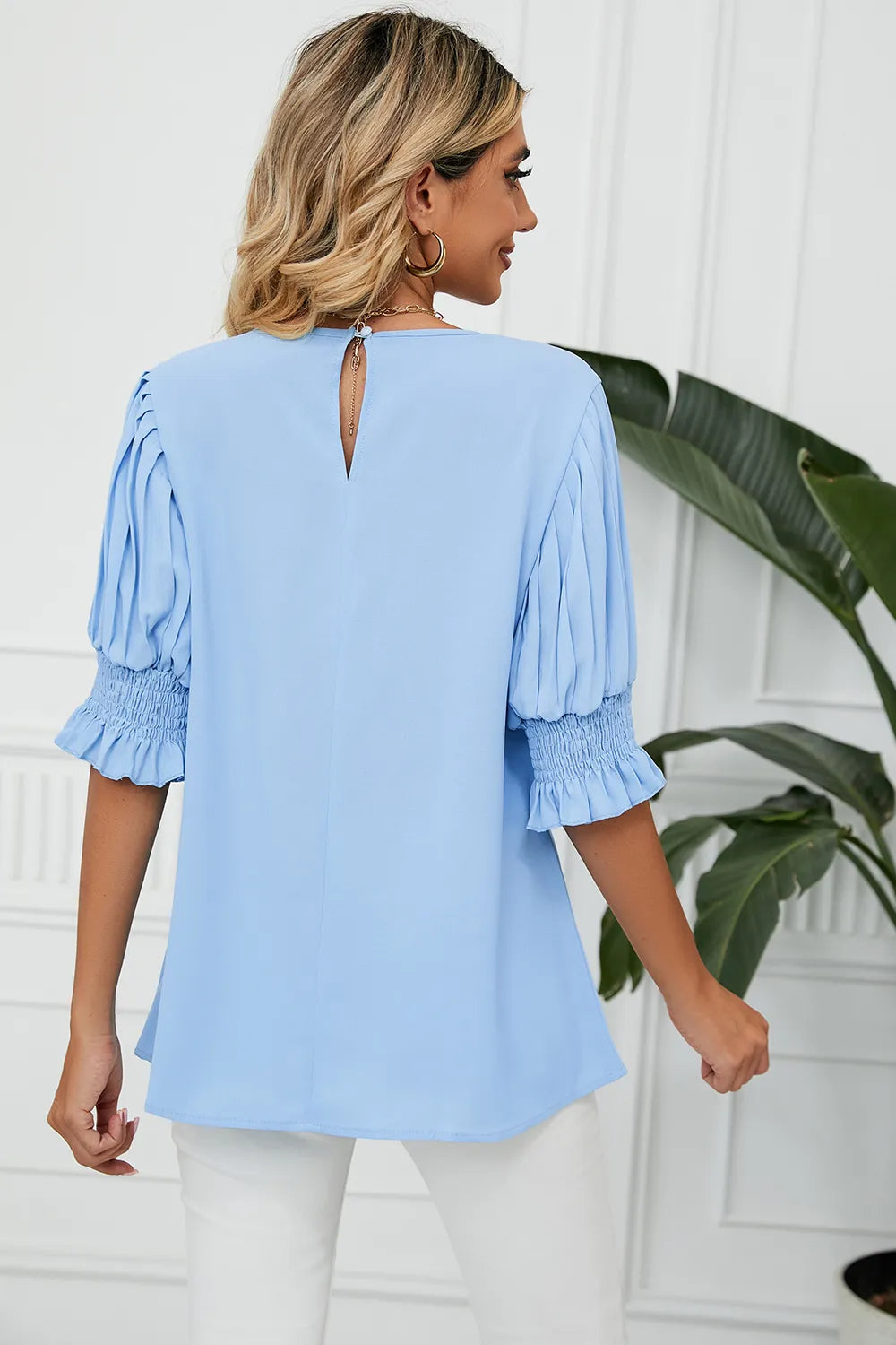 Frill Round Neck Lantern Sleeve T-Shirt – Trendsi | ClozArt