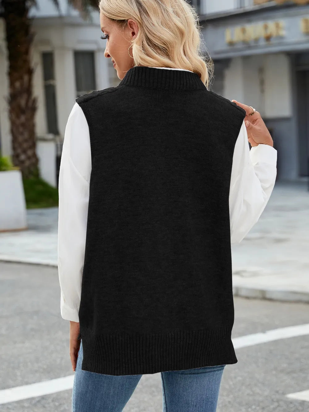 Cable Knit V-Neck Sweater Vest – Trendsi | ClozArt