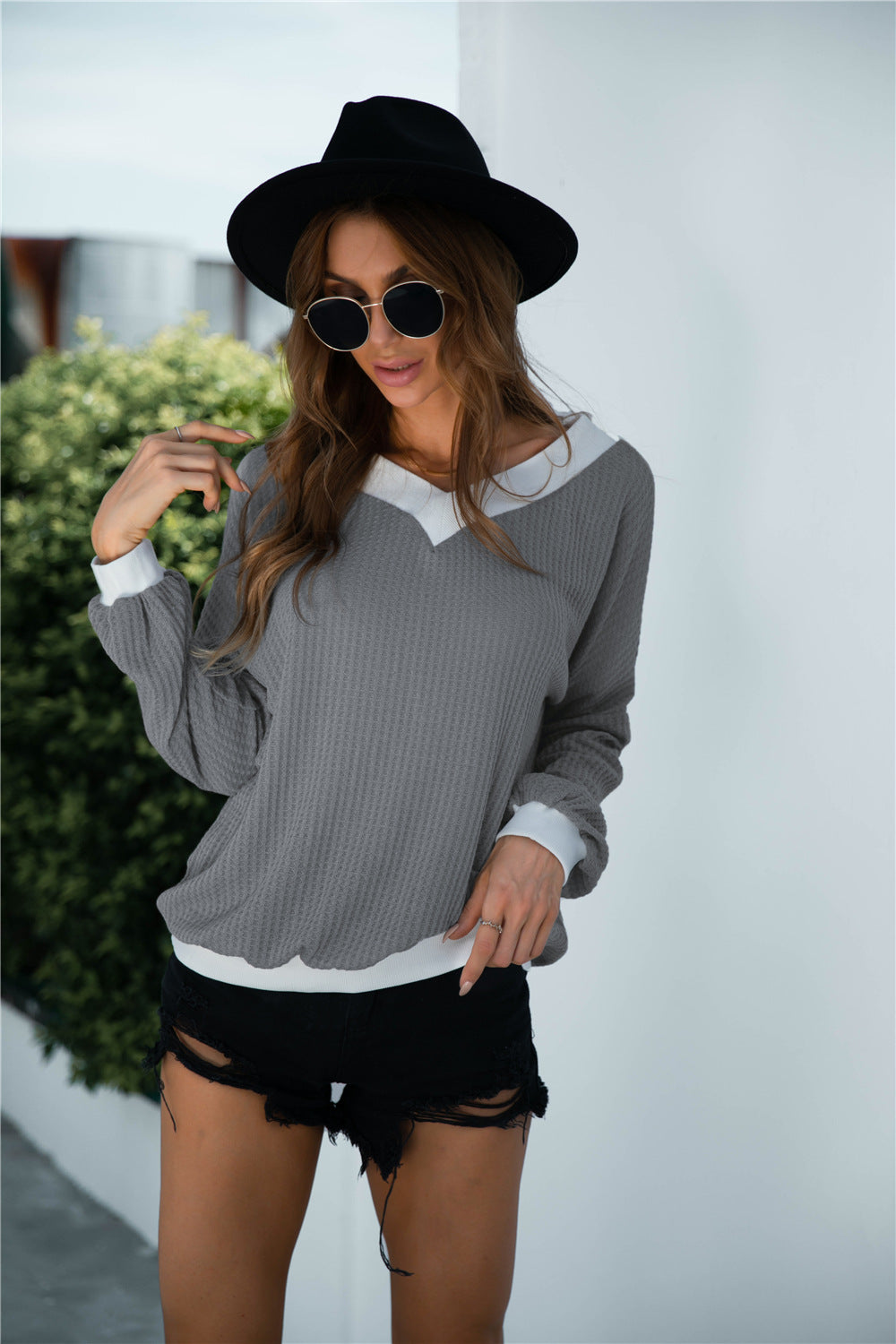 Off-Shoulder Waffle-Knit Dropped Shoulder Blouse – Trendsi | ClozArt