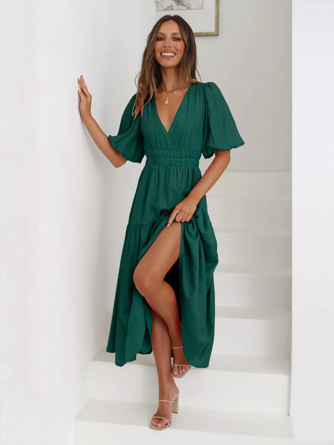 Tiered Surplice Half Sleeve Midi Dress – Trendsi | ClozArt