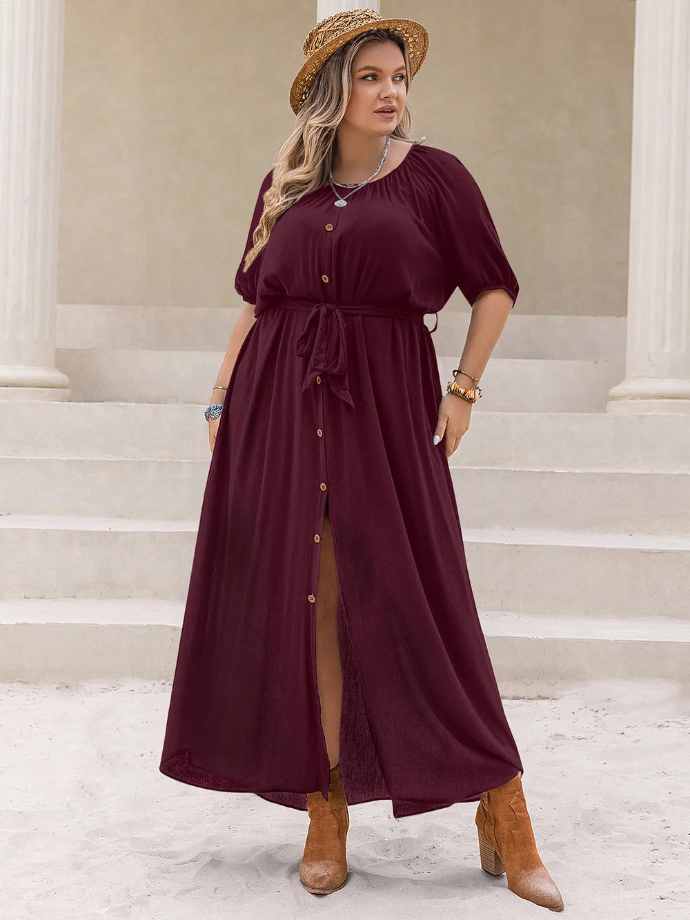 Plus Size Round Neck Half Sleeve Dress – Trendsi | ClozArt