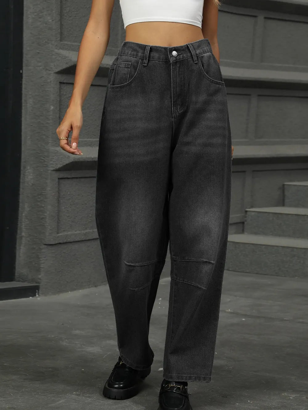 Half Elastic Waist Straight Leg Jeans – Trendsi | ClozArt