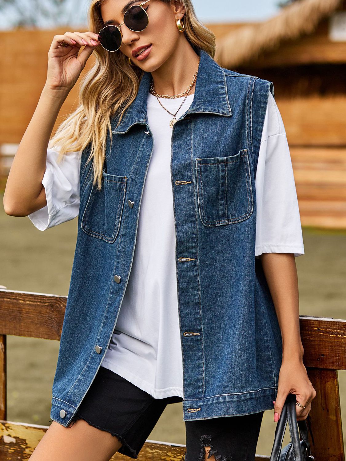 Button Down Denim Vest – Trendsi | ClozArt