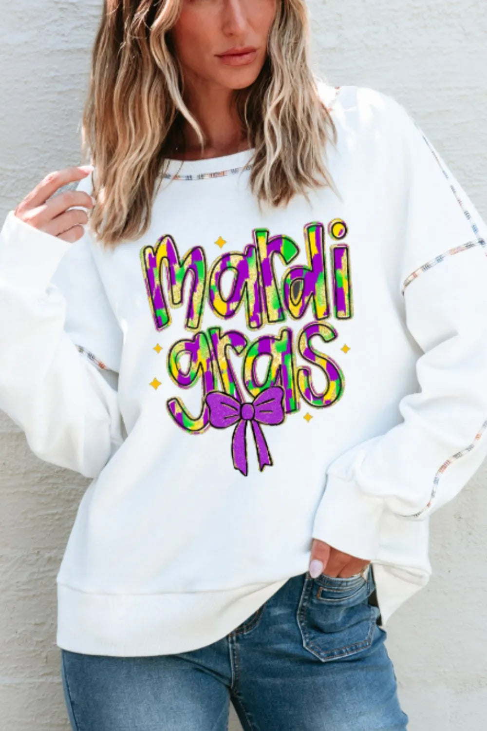 MARDI GRAS Round Neck Long Sleeve Sweatshirt – Trendsi | ClozArt