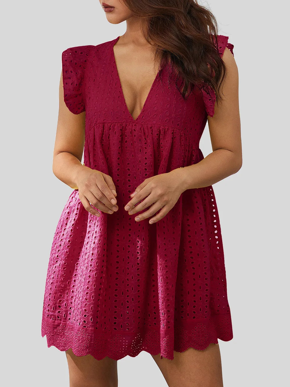 Ruffled Eyelet Cap Sleeve Mini Dress – Trendsi | ClozArt