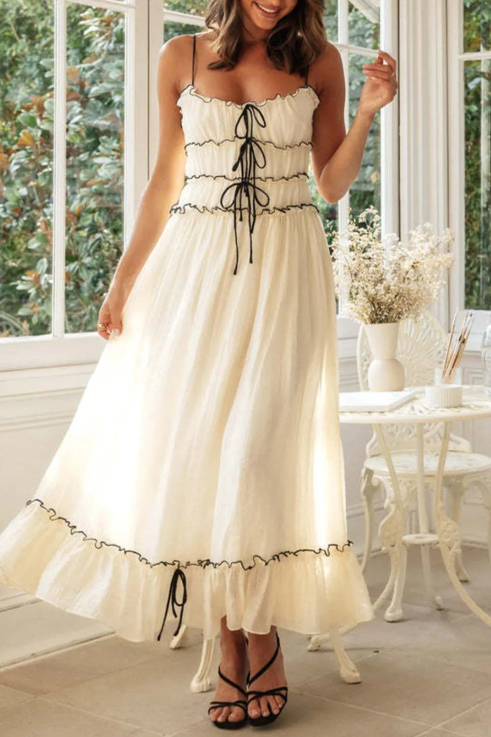 Frill Tied Front Midi Cami Dress – Trendsi | ClozArt